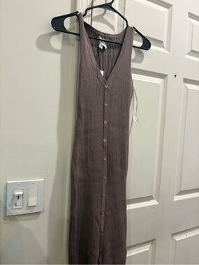 Calvin Klein Jeans Sleeveless Ribbed Button-Front Midi Dress - Taupe Brown